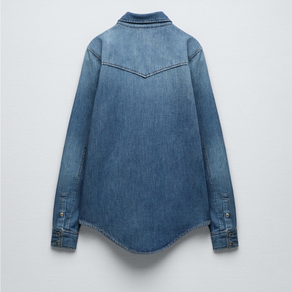 Zara Blue Denim Dostressed Shirt